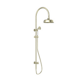 Nero York Twin Shower with White Porcelain Hand Shower Aged Brass NR69210501AB