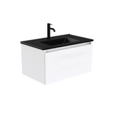 Fienza Dolce Matte Black Manu White 750mm Vanity Wall Hung TCLB75H