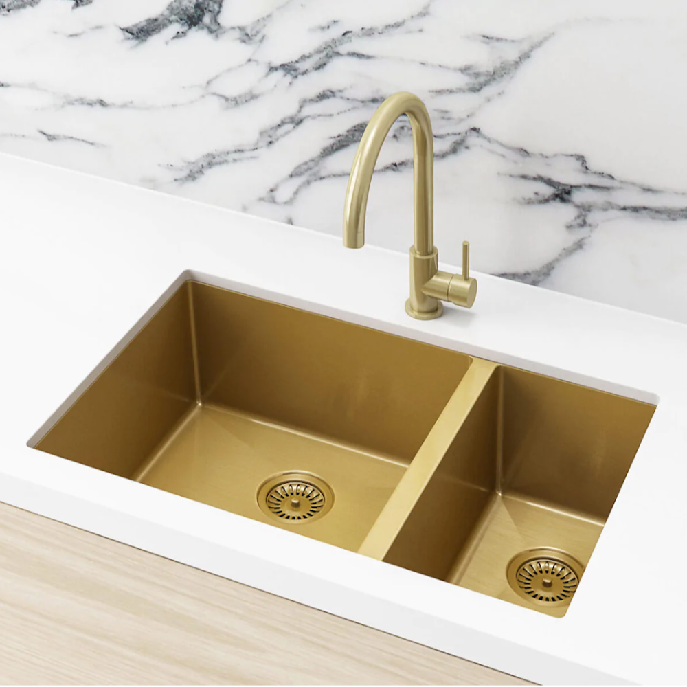 Meir Double Bowl PVD Kitchen Sink 670mm Brushed Bronze Gold MKSP-D670440-BB