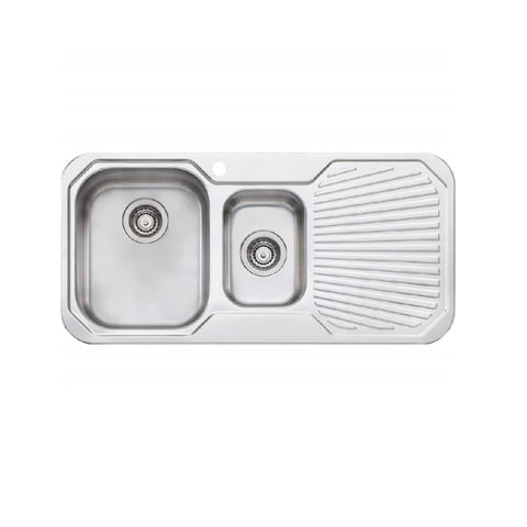 Oliveri Petite 980mm Topmount 1 & 1/2 Bowl Sink With Right Hand Drainer Stainless Steel PE301