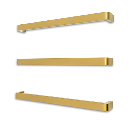 Radiant Brushed Gold 650mm Single Square Bar with Rounded ends Heated (Left or Right Wiring) GLD-VAIL-650