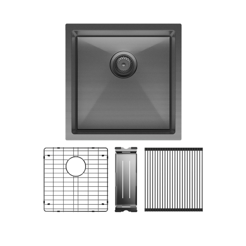 Fienza Hana Single Kitchen 32L Sink Kit PVD Carbon Metal 68401CM-KIT