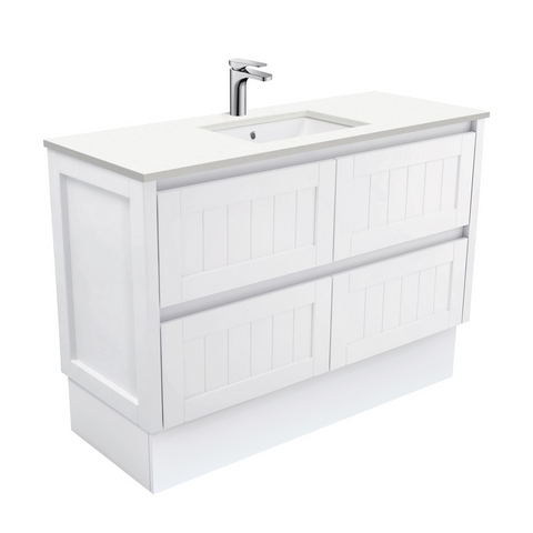 Fienza Crystal Pure Undermount Stone Top, Hampton 1200mm Vanity Unit with Kickboard White SC120TK