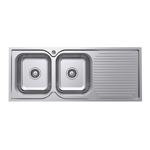 Fienza Tiva Double Kitchen Sink Left Hand Bowl 1180x480x180mm Stainless Steel 68107L