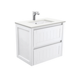 Fienza Crystal Pure Undermount Stone Top, Hampton 750mm Wall Hung Vanity Unit White SC75T