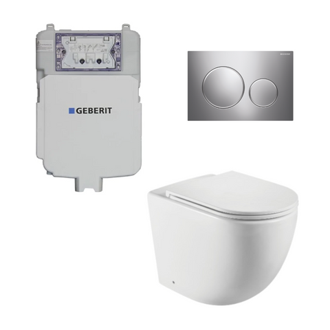 Geberit Toilet Package, Fienza Koko Slim Seat Matte White Pan, Sigma 8 Inwall Cistern With Sigma 20 Flush Plate Chrome