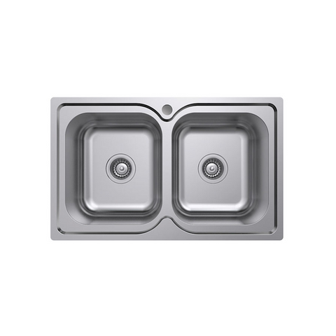 Fienza Tiva Double Kitchen Sink 780x480x180mm with Tap Hole Stainless Steel 68108-1