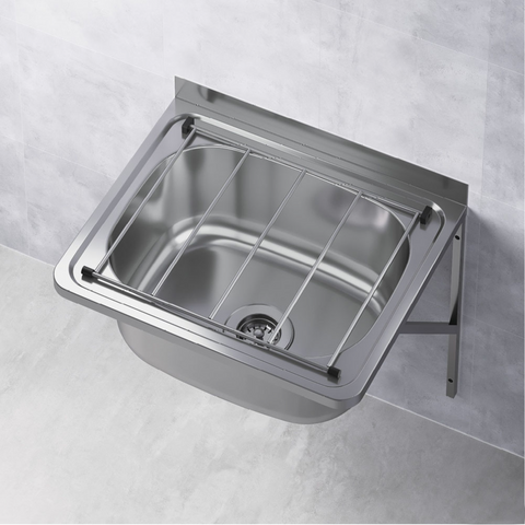 Fienza Cleaners Single 35L Sink with Wall Brackets Kit (Basket Waste Not Inc.) Stainless Steel 68800W