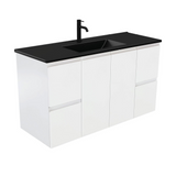 Fienza Dolce Matte Black Fingerpull Satin White 1200mm Vanity Wall Hung TCLB120Z