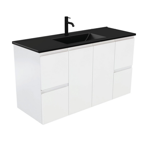 Fienza Dolce Matte Black Fingerpull Satin White 1200mm Vanity Wall Hung TCLB120Z