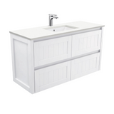 Fienza Crystal Pure Undermount Stone Top, Hampton 1200mm Wall Hung Vanity Unit White SC120T