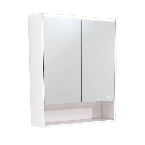 Fienza Mirror LED Cabinet 750mm with Undershelf Satin White PSC750SMW-LED