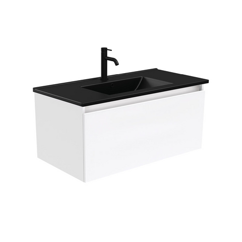 Fienza Dolce Matte Black Manu White 900mm Vanity Wall Hung TCLB90H