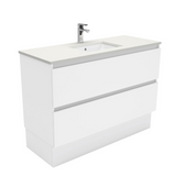 Fienza Crystal Pure Undermount Stone Top, Quest 1200mm Vanity Unit with Kickboard White SC120QK