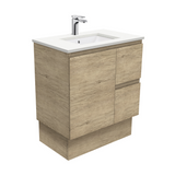 Fienza Crystal Pure Undermount Stone Top, Edge Scandi Oak 750mm (Right Drawers) Vanity Unit with Kickboard SC75SKR