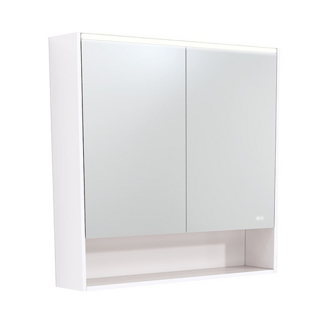 Fienza Mirror LED Cabinet 900mm with Undershelf Gloss White PSC900SW-LED