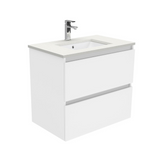 Fienza Crystal Pure Undermount Stone Top, Quest 750mm Wall Hung Vanity Unit White SC75Q