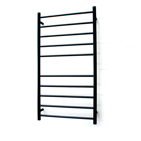 Radiant Matte Black 600 x 1100mm Round Heated Towel Rail (Right Wiring) BRTR02RIGHT