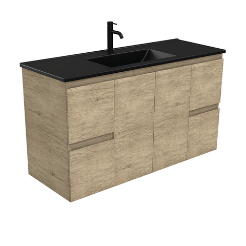 Fienza Dolce Matte Black Scandi Oak 1200mm Vanity Wall Hung TCLB120S