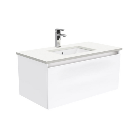 Fienza Crystal Pure Undermount Stone Top, Manu 900mm Wall Hung Vanity Unit White SC90H