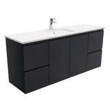 Fienza Crystal Pure Undermount Stone Top, Fingerpull Satin Black 1500mm (Single Basin) Wall Hung Vanity Unit SC150ZBS