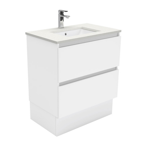 Fienza Crystal Pure Undermount Stone Top, Quest 750mm Vanity Unit with Kickboard White SC75QK