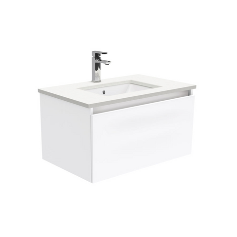 Fienza Crystal Pure Undermount Stone Top, Manu 750mm Wall Hung Vanity Unit White SC75H