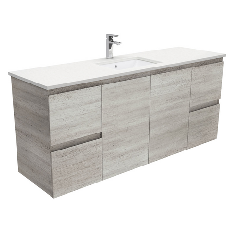 Fienza Crystal Pure Undermount Stone Top, Edge Industrial  1500mm (Single Basin) Wall Hung Vanity Unit SC150XS