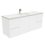 Fienza Crystal Pure Undermount Stone Top, Fingerpull 1500mm (Single Basin) Wall Hung Vanity Unit White SC150FS