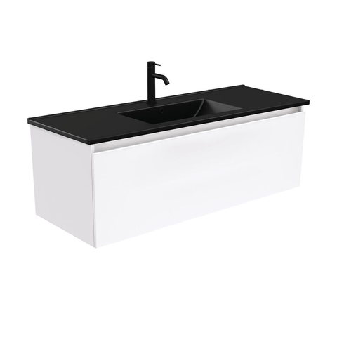 Fienza Dolce Matte Black Manu White 1200mm Vanity Wall Hung TCLB120H