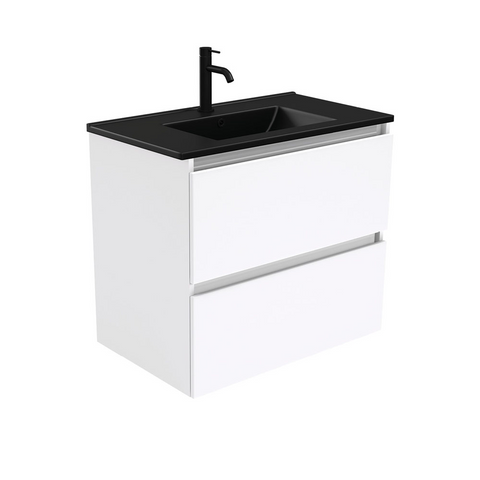 Fienza Dolce Matte Black Quest White 750mm Vanity Wall Hung TCLB75Q