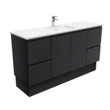 Fienza Crystal Pure Undermount Stone Top, Fingerpull Satin Black 1500mm (Single Basin) Vanity Unit with Kickboard SC150ZBKS