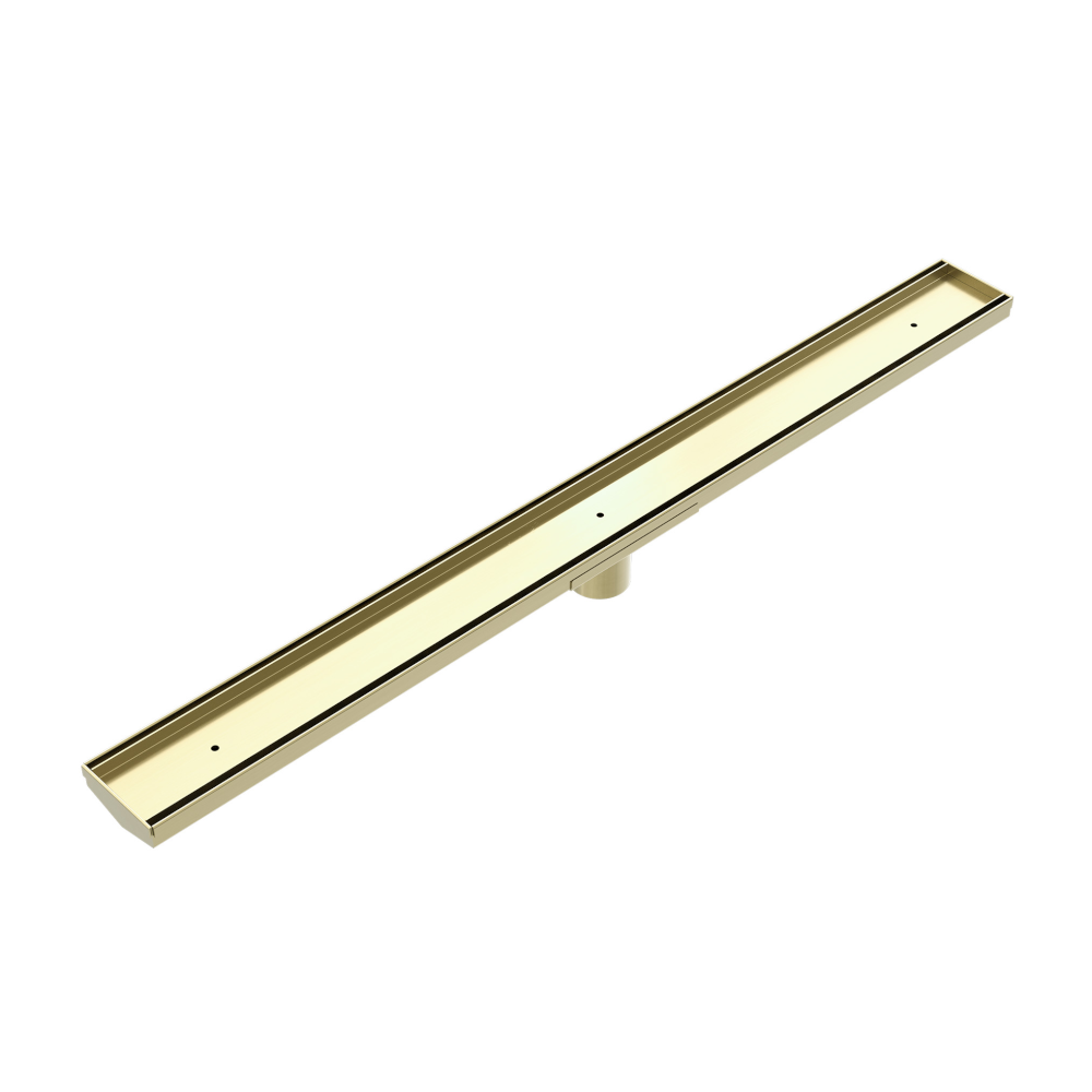 Nero Tile Insert V Channel 900x82mm Floor Grate 50mm Outlet Brushed Gold NRFG002HSBG