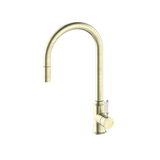 Nero York Pull Out Sink Mixer with Vegie Spray Function with White Porcelain Lever Aged Brass NR69210801AB