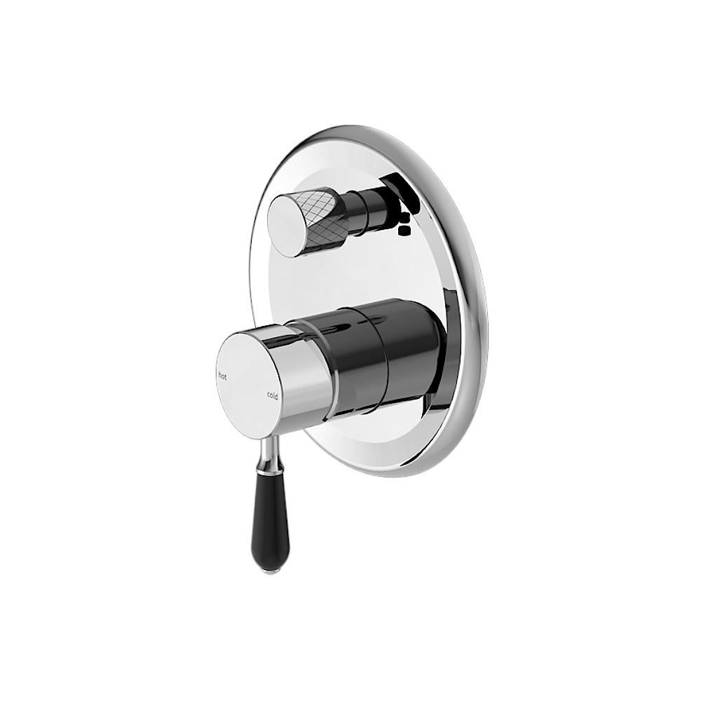 Nero York Shower Mixer with Diverter with Black Porcelain Lever Chrome NR692109a03CH