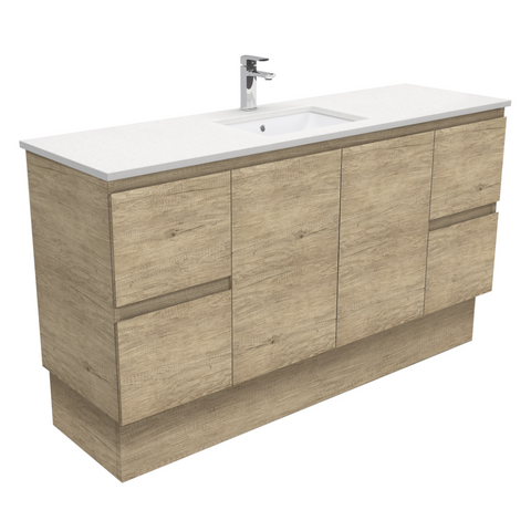 Fienza Crystal Pure Undermount Stone Top, Edge Scandi Oak 1500mm (Single Basin) Vanity Unit with Kickboard SC150SKS