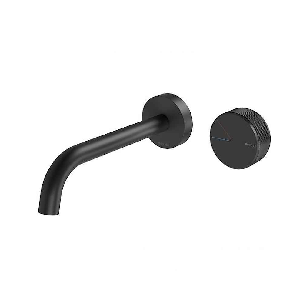 Phoenix Axia Wall Basin/Bath Curved Outlet Mixer Set 180mm Matte Black 117-7815-10