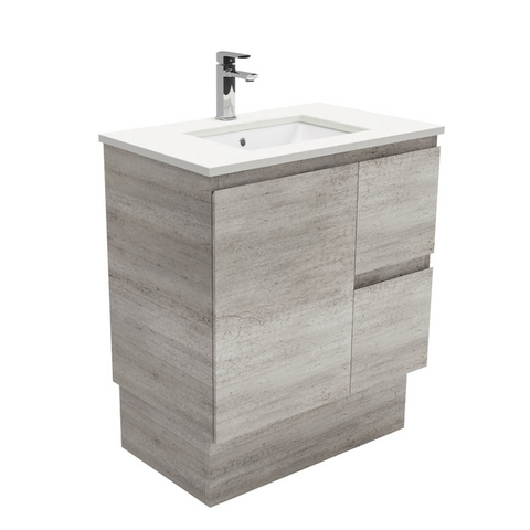 Fienza Crystal Pure Undermount Stone Top, Undermount Stone Top, Edge Industrial 750mm (Right Drawers) Vanity Unit with Kickboard SC75XKR