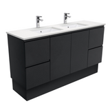 Fienza Crystal Pure Undermount Stone Top, Fingerpull Satin Black 1500mm (Double Basin) Vanity Unit with Kickboard SC150ZBKD