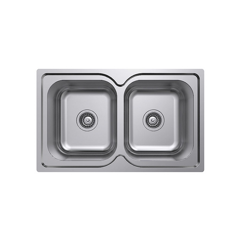 Fienza Tiva Double Kitchen Sink 780x480x180mm (No Tap Hole) Stainless Steel 68108