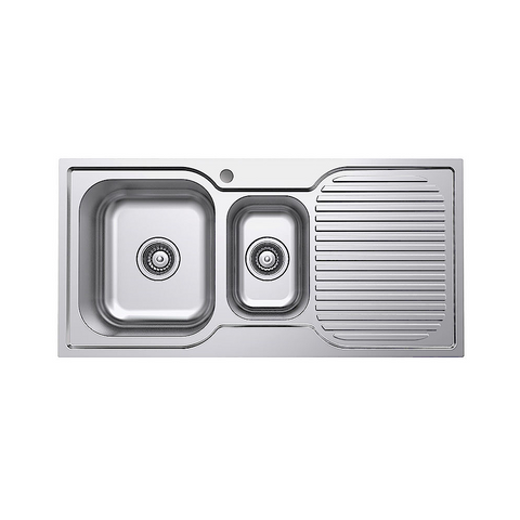 Fienza Tiva Double Kitchen Sink Left Hand Bowl 980x480x180mm Stainless Steel 68105L