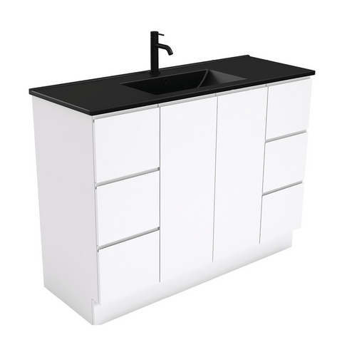 Fienza Dolce Matte Black Fingerpull Gloss White 1200mm Vanity on Kickboard TCLB120C