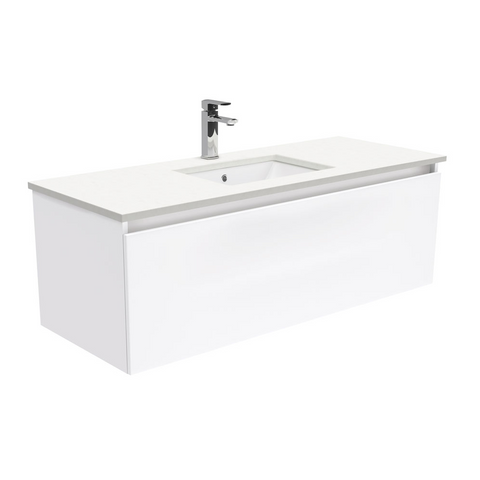 Fienza Crystal Pure Undermount Stone Top, Manu 1200mm Wall Hung Vanity Unit White SC120H