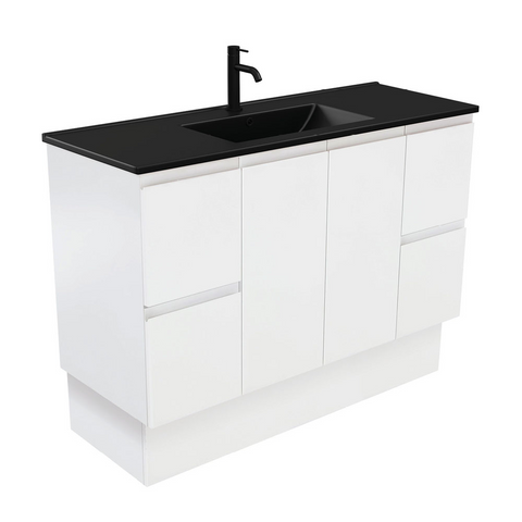 Fienza Dolce Matte Black Fingerpull Satin White 1200mm Vanity on Kickboard TCLB120ZK