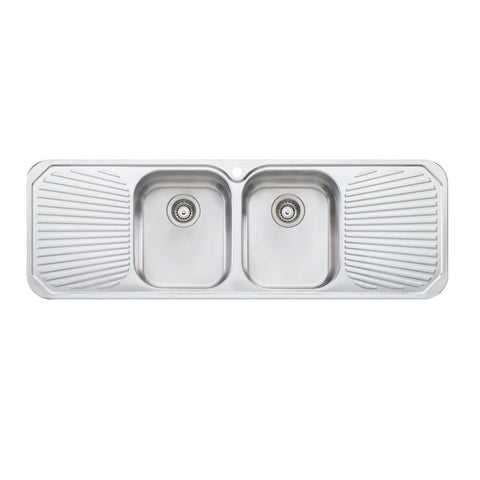 Oliveri Petite 1430mm Topmount Double Bowl Sink With Double Drainer Stainless Steel PE353