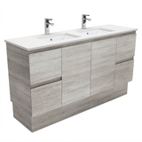 Fienza Crystal Pure Undermount Stone Top, Edge Industrial  1500mm (Double Basin) Vanity Unit with Kickboard SC150XKD