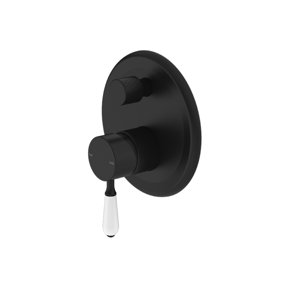 Nero York Shower Mixer with Diverter with White Porcelain Lever Matte Black NR692109a01MB