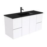 Fienza Dolce Matte Black Fingerpull Gloss White 1200mm Vanity Wall Hung TCLB120F