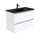 Fienza Dolce Matte Black Quest White 900mm Vanity Wall Hung TCLB90Q