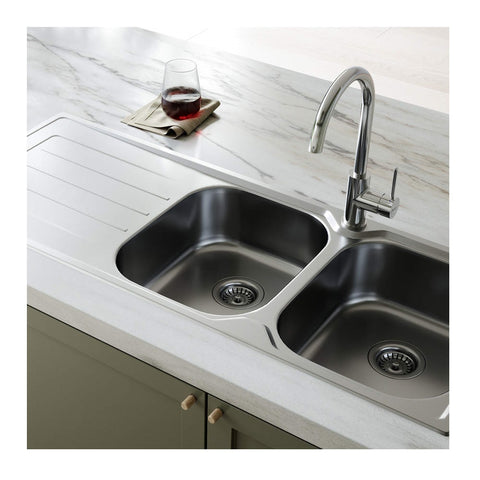Oliveri Flinders 1200mm Double Bowl Topmount Sink With Drainer Stainless Steel FL172 1TH